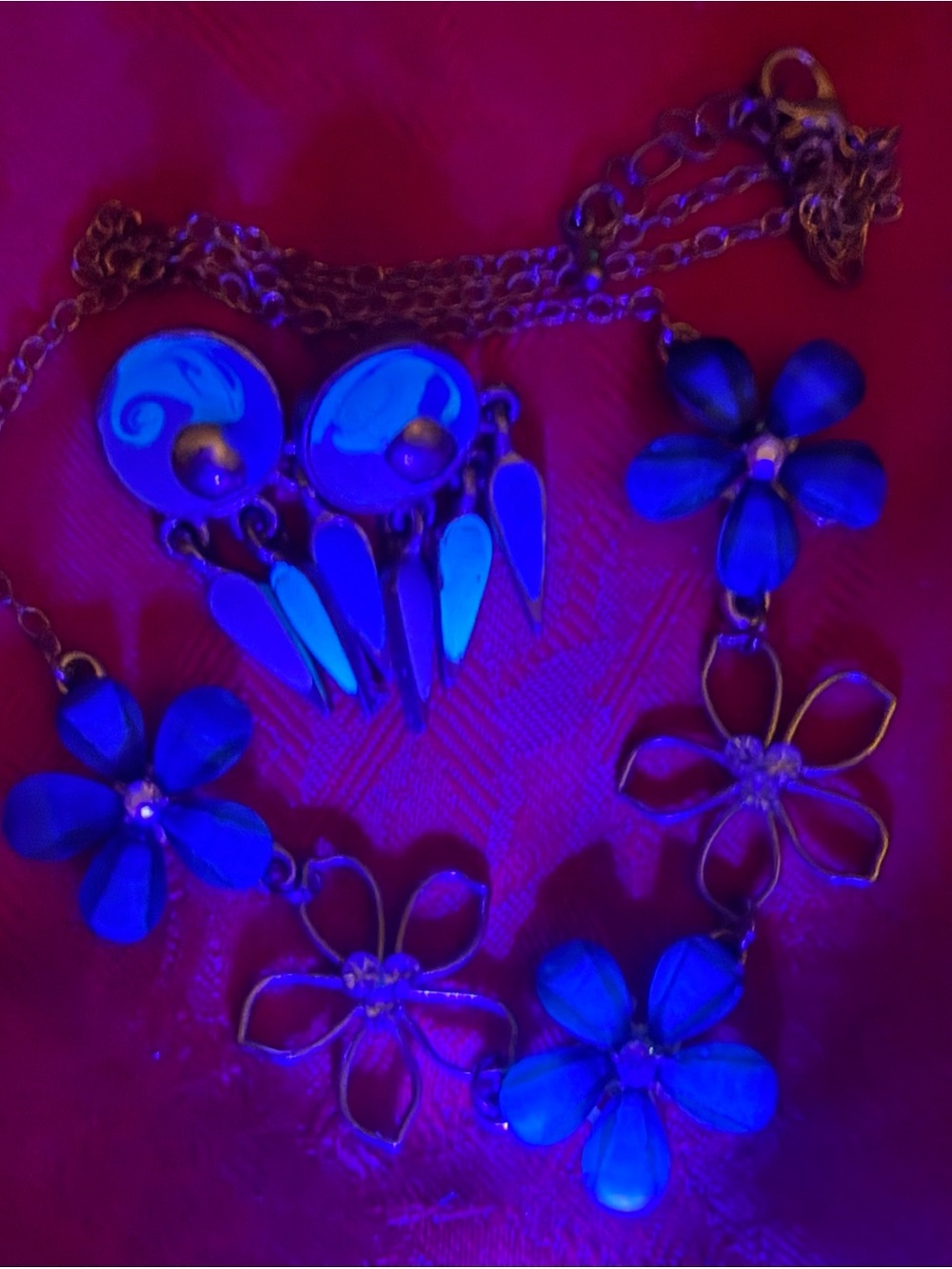 Blue Floral Statement Necklace and Earrings Set